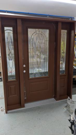 PORTE DROITE ALUM. CUIVRE + 2 SIDES + VITRAIL 71 1/2 X 82 1/2 X 9 3/4